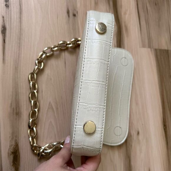 Zara Women's Off White Croc Embossed Baguette Shoulder Bag - Picture 6 of 12